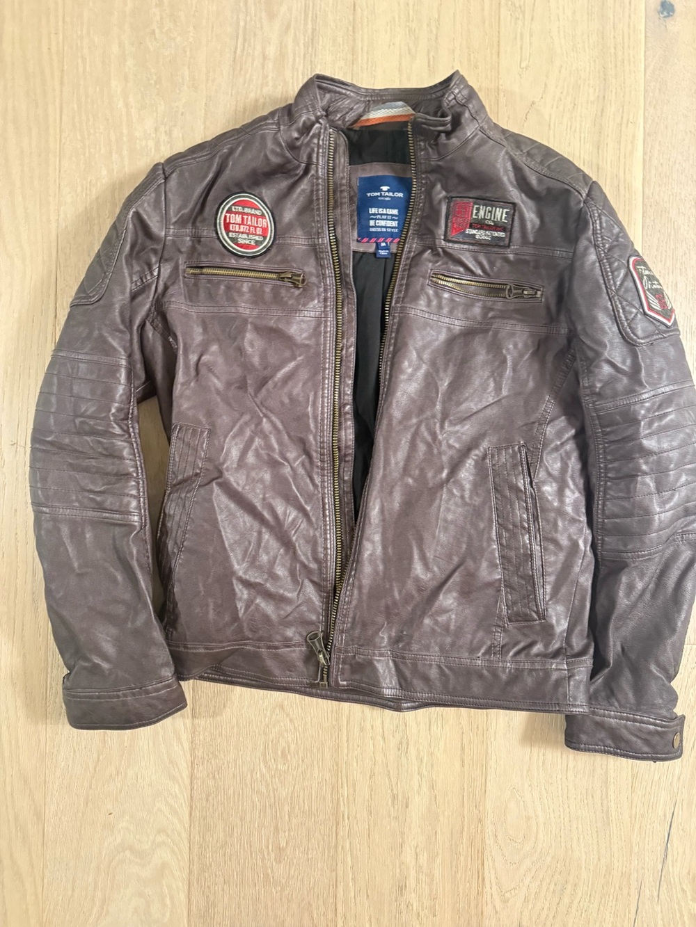 🏍️ Tom Tailor Leather Biker Jacket – Size Medium